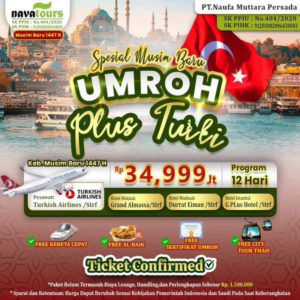 paket umroh plus turki program 12 hari 34 jutaan