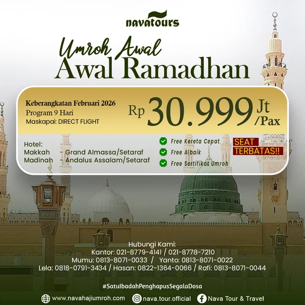 Paket umroh awal Ramadhan 2026 harga 30 jutaan Nava Tour