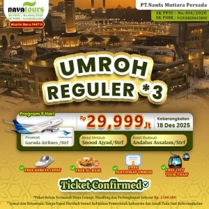 Umroh Desember 2025 reguler 9 hari harga 29 jutaan Garuda Airlines