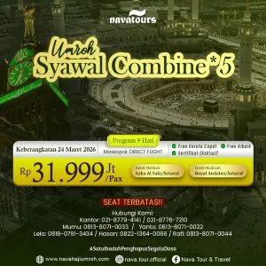 Paket umroh Syawal 2026 hotel bintang 5 harga 31 juta direct flight