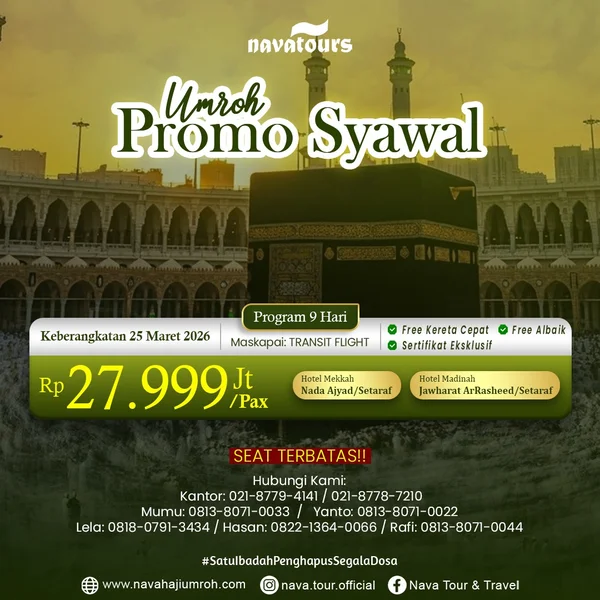 Paket umroh Syawal 2026 promo 27 jutaan program 9 hari Nava Tour