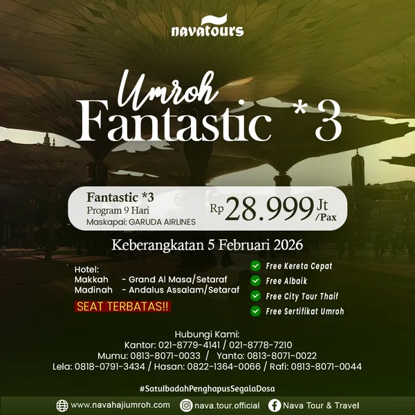 Promo umroh Februari 2026 harga 28 jutaan hotel bintang 4 Nava Tour