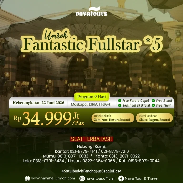 Paket umroh juni 2026 fullstar hotel bintang lima dekat Masjid Nabawi