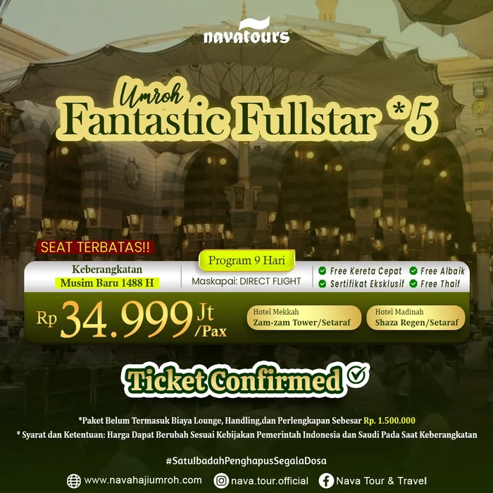 paket umroh fullstar dengan hotel dekat Masjidil Haram dan Madinah