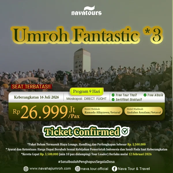 Paket Umroh Juli 2026 program 9 hari direct flight harga 26 jutaan seat terbatas