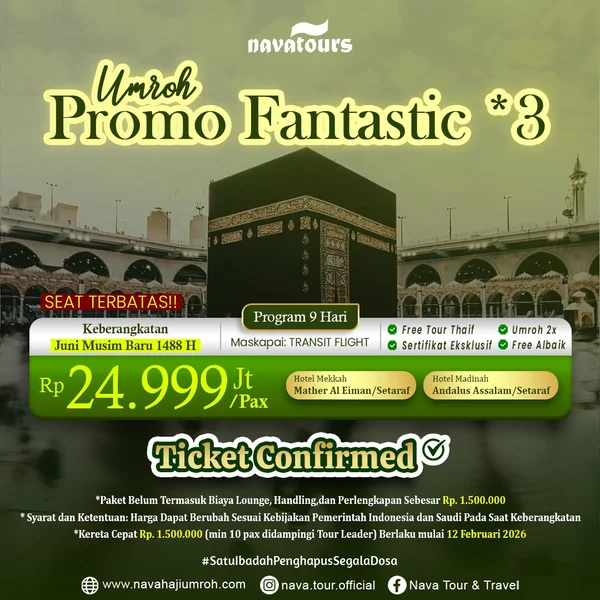Promo umroh Juni 2026 harga 24 jutaan program 9 hari dengan hotel nyaman dan fasilitas lengkap