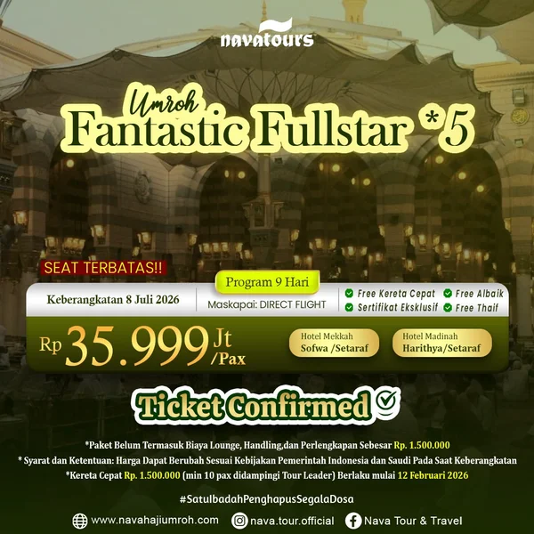 Umroh Juli fullstar 9 hari direct flight hotel dekat Masjidil Haram dan Madinah