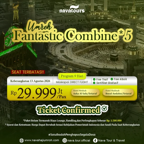 program umroh agustus all in 2026 hotel dekat masjid fasilitas premium direct flight