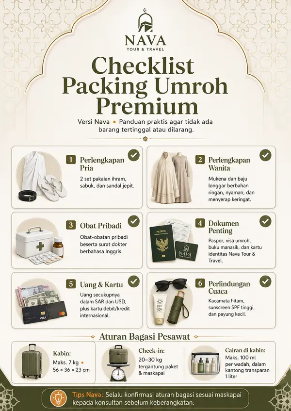 Checklist packing umroh Premium dari Nava Tours
