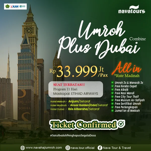 Poster Paket Umroh Plus Dubai Combine 5 September 2026 Nava Tour