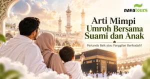 Ilustrasi mimpi umroh bersama suami dan anak di depan Ka'bah, Masjidil Haram, Makkah